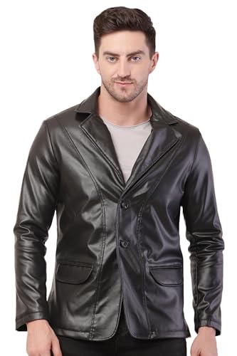 Image of Wolver Men's PU Leather Blazer, Casual Party, 2-Button