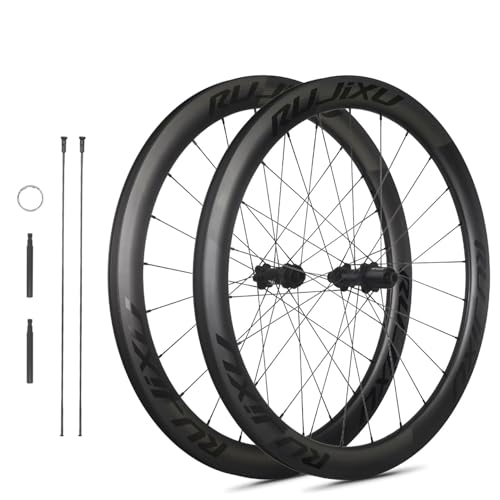 Road Bike Carbon Wheelset 700c Disc Brake 50mm Depth Center Lock Thru Axle- Fit for 8/9/10/11/12 Speed Cassette, Compatible with Inner Tube, Outer Tire & Tubeless Ready Tire