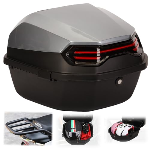 awagas Motorcycle Top Box, Extra Large Top Case Fits Motorcycle Trunk Tour Tail Case for Helmet, Motorbike Trunk Box, Includes Mounting Accessories and 2 Keys, Grey