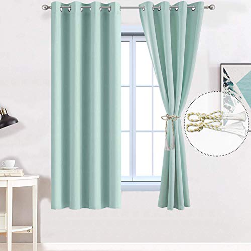 Yakamok Treatment Blackout Thermal Insulated Room Darkening Solid Grommet Curtains/Drapes for Bedroom,Bonus 2 Tie Backs Included (Aqua,52x72-inch, 2 Panels)