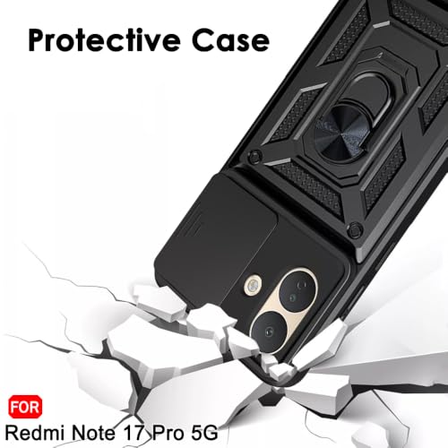Image of TheGiftKart Tough Armor Bumper Back Cover Case for Redmi Note 17 Pro 5G | Sliding Camera Cover, Kickstand & Ring Holder | 360 Degree Protection Back Cover Case for Redmi Note 17 Pro (PC & TPU, Black)