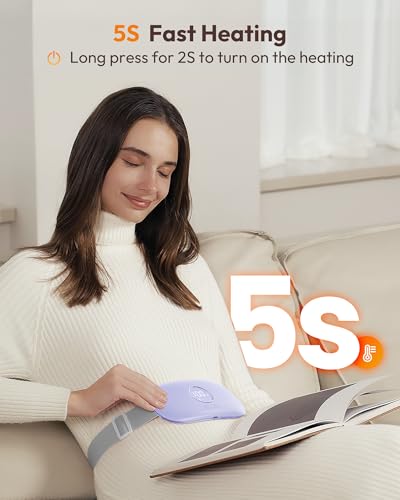 Image of Gaiatop Portable Heating Pad for Period Cramps, 5000mAh Rechargeable Battery, 3 Heat Levels and 6 Massage Modes for Menstrual Relief Period Pain, Back or Belly Cordless Belt for Women Girls (Lilac)