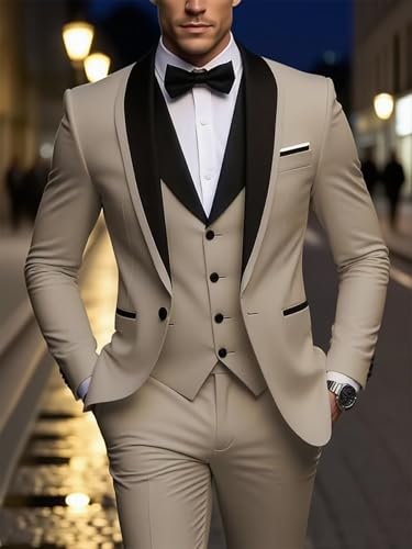 Men's 3 Piece Suit Slim Fit Tuxedo for Men One Button Shawl Lapel Blazer Jacket Vest Pants for Wedding Suits Prom2