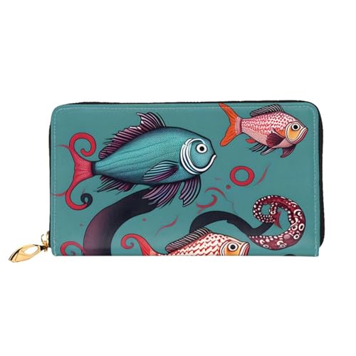 Portefeuille cuir poisson pour femme avec grand clip chic et porte-carte