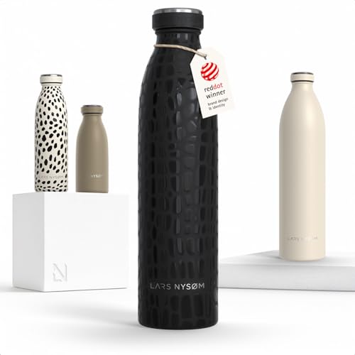 Image of LARS NYSOM Stainless Steel Insulated Water Bottle 12oz 17oz 25oz 34oz 51oz | Insulated Thermo Flask for Hot and Cold Beverages | Leakproof Drinking Bottle (Black, 25.4oz)