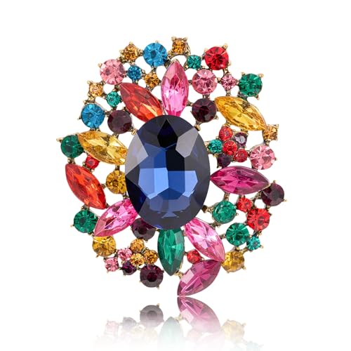 Image of LAXPICOL Vintage Austrian Crystal Elegant Flower Brooch for Women Broach Pin Wedding Jewelry Antique-Gold Tone
