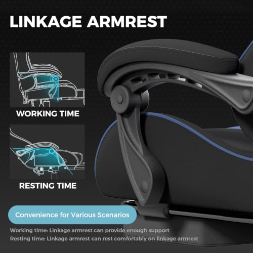 Image of GTPLAYER Gaming Chair, Computer Chair with Footrest and Lumbar Support, Height Adjustable Game Chair with 360-Swivel Seat and Headrest and for Office or Gaming (Blue, Fabric)