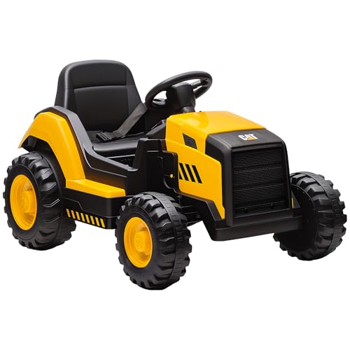 Aiyaplay Trattore Elettrica Per Bambini 3-6 Anni Licenza Cat, 12V Macchina Elettrica Escavatore Giocattolo Cavalcabile Con 2 Motori, Sospensioni, Tele