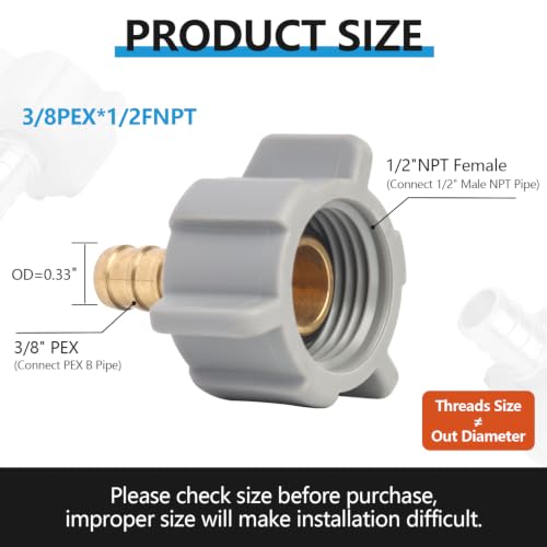 WiseWater 5Pcs 3/8" PEX-B to 1/2" Female NPT Swivel Adapter, NSF/ANSI 61 Certified for Drinking Water, Brass PEX Fittings with Copper Crimp Rings and Clamps for RV Plumbing, Water Lines by WiseWater - Used condition - Image 2