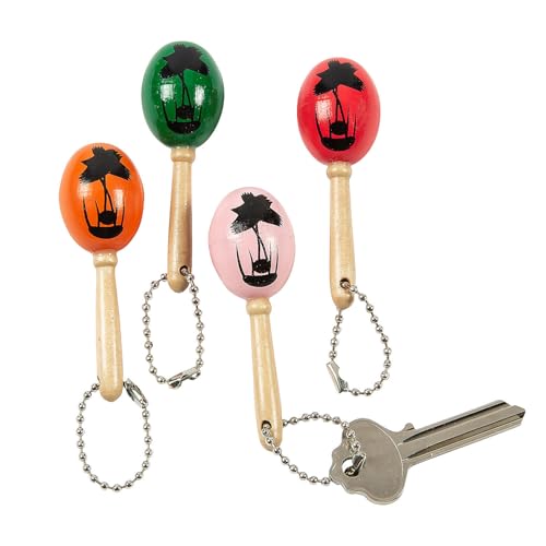 Fun Express - Mini Wooden Maraca Key Chains for Cinco de Mayo - Apparel Accessories - Key Chains - Novelty Key Chains - Cinco de Mayo - 12 Pieces