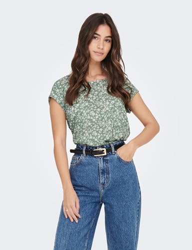 ONLY Damen Bedruckte Kurzarm Bluse Print Basic Rundhals Ausschnitt T-Shirt Blouse Oberteil ONLVIC – Ansicht 2