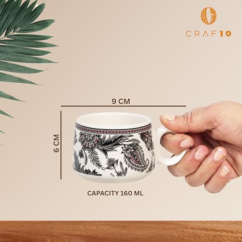 Image of CRAF10 Handcrafted Ceramic Stylo Black Teapot Cup Set - 1 Kettle (1 Litre) & 6 Cups (160 ML), Microwave & Dishwasher Safe | Morning Set | Tea Sets with Kettle for Gifting