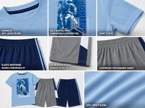 Image of Pro Athlete Active Boys Short Sets - 3 Piece Performance Short Sleeve T-Shirt and Dry Fit Shorts - Boys Athletic Sets (8-16)