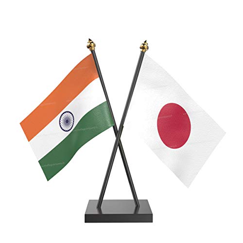 Image of The Flag Company Country Cross Table Desk Flags on Acrylic Base with Poles (Length: 10 inches) | Use for Home & Office,Conference (Japan)