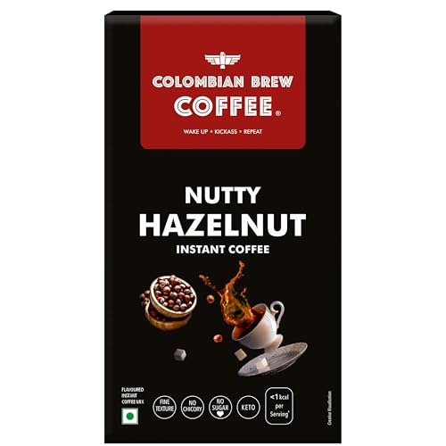 COLOMBIAN BREW COFFEE Hazelnut Instant Coffee Powder Sugar Free Vegan 50g
