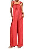 KIRUNDO Womens Jumpsuits Casual Summer Loose Sleeveless Wide Leg Ruffle Spaghetti Strap Long Pants Romper with Pockets Beach Outfits(Orange, Medium)