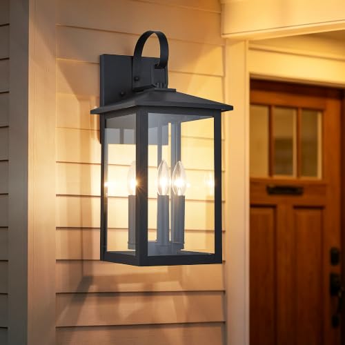 Tarentlight 20.5 Inch Large Exterior Wall Lantern, Modern Farmhouse Outdoor Wall Sconce 3-Light Anti-Rust Waterproof, Textured Black Outdoor Wall Lights for Porch, Patio, Garage, Barn, Foyer by Tarentlight - Used condition - Image 6