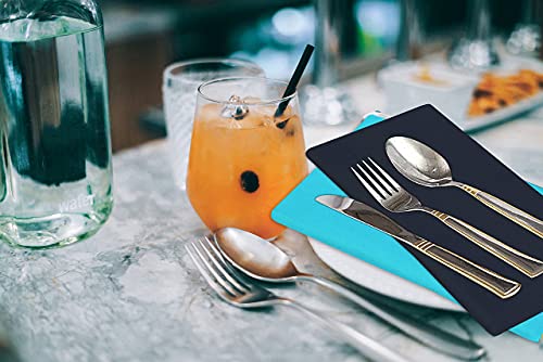 Image of Ruvanti Cloth Napkins Set of 12, 18x18 Inches Napkin Cloth Washable, Soft, Durable, Absorbent Cotton Blend. Table Dinner-Napkin Cloth for Hotel, Lunch, Restaurant, Wedding Parties - Dark Grey & Teal