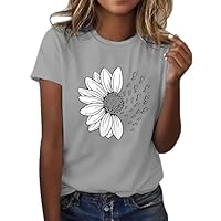 CGGMVCG Tee Shirt Femme Été T-Shirt à Manches Courtes Col Rond Imprimé Tournesol Grande Taille T Shirts Ample Graphic Hauts Décontractés, A01 Gris, XXL