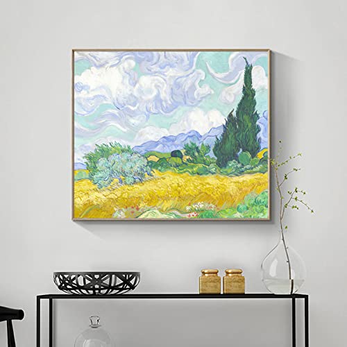 Van Gogh Wall Art Canvas - Wheat Field With Cypresses Poster - Van Gogh Prints - Impressionism Landscape Oil Paintings Reproduction Abstract Wall Decor For Kitchen Bedroom Office Unframed (12X16In/30X40Cm) #TOP4