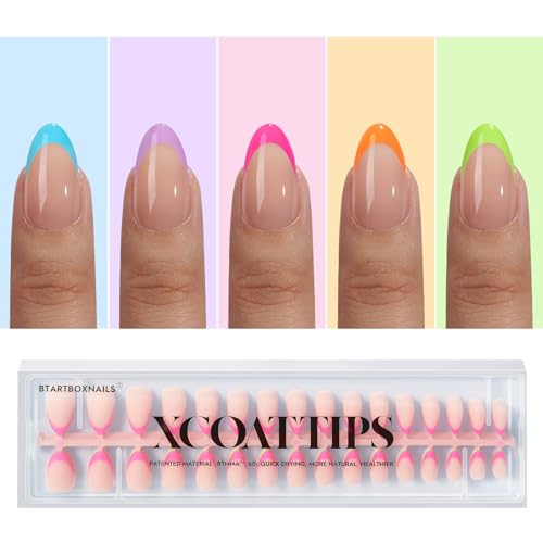 BTArtboxnails XCOATTIPS French Gel Nails - French Tip Press on Nails, Short Almond Nail Tips, Brighter Pastel Soft Gel Nails False Nail, Soak Off Acrylic Fake Nails Art Extensions