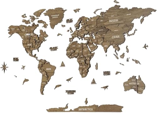 Colorfull Worlds, Multilayer 3D Wooden World Map, Travel Map States and Capitals, Wall Decor For New House, Gift For Travelers, Office Decor, Birthday Present, Living Room Decoration (XL, Betul)