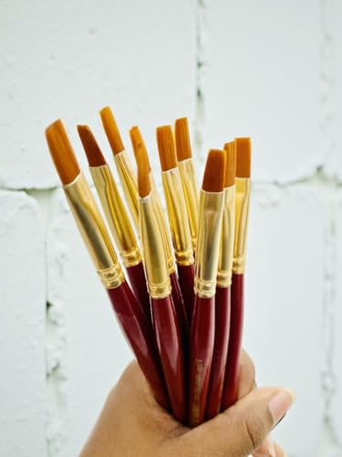 Image of polo Synthetic Hair Flat Brushes 6 | Pack of 10 | Premium Fine Edge Paintbrush Set for Acrylic, Watercolor & Oil Painting | Soft Bristles for Smooth & Precise Strokes