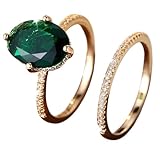 THULACVINA Crystal Female White Grrien Oval Stone Ring Set Fashion Vintage Gold Color Bridal Wedding Jewelry For Women