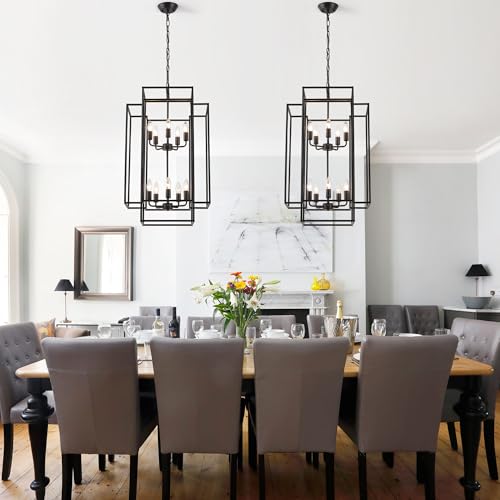 Xuridongsheng Large Lantern Chandelier for Entryway Foyer, 2-Tier Matte Black Cage Chandelier, 10-Light Hanging Light Fixture for High Ceiling Staircase Living Room by Xuridongsheng - Image 8