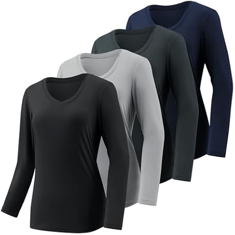 4-7 Pack Long Sleeve Shirts for Women,Moisture Wicking Shirts Long Sleeve Workout Tops for Women V Neck Hiking T-Shirts Cover