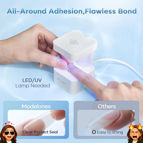 Image of modelones 10 in One X Nail Gel Glue Gel Base Coat Brush On Nail Polish Glue 2pcs 15ml for Tips, Rhinestones, Blooming Art Hema-Free Gel Kit for Acrylic Tips U V Lamp Needed