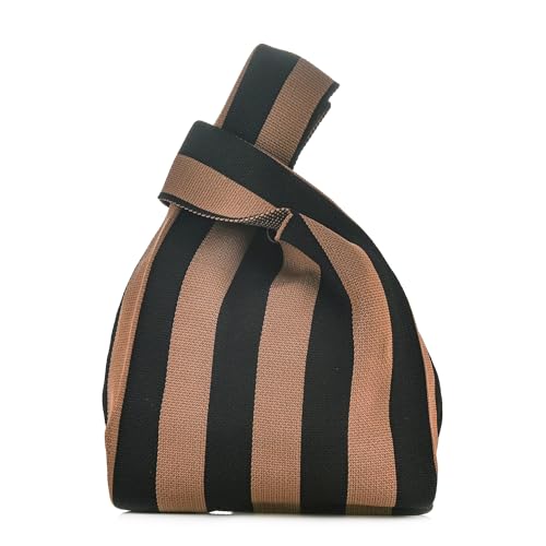 Image of Women Knitted Hobo Purse Stripes Crocheted Colorblock Knot Light Wristlet Tope-hanle Handbag For Shopping Work School