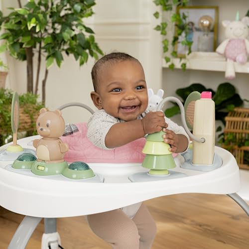 Image of Ingenuity Spring & Sprout 2-in-1 Baby Activity Center Jumper and Table with Infant Toys - Ages 6 Months +, First Forest in Pink