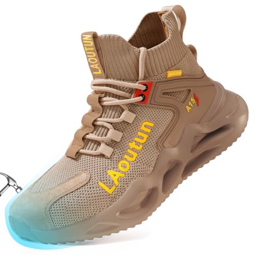 Image of LAoutun Steel Toe Shoes for Men Work Shoes Safety Sneakers Comfortable Lightweight Puncture Proof Slip on Indestructible Construction Work Shoes