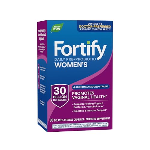 Nature's Way Fortify Women’s Probiotic 30 Billion CFU, Daily Multi-Strain Probiotic for Digestive, Vaginal, and Immune Support*, Once-Daily Capsule, No Refrigeration Required, 30 Capsules
