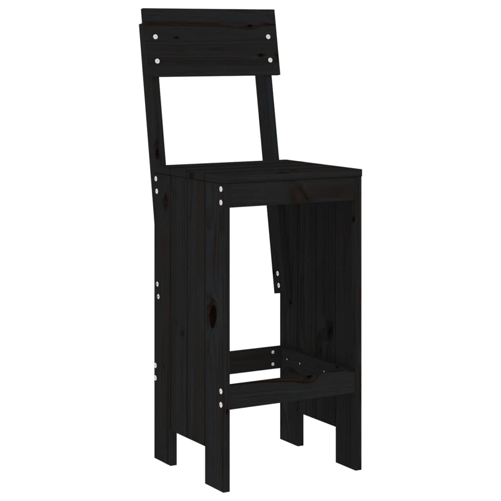Stołek barowy, 2 szt., czarne, lite drewno sosnowe, 40 x 48,5 x 115,5 cm, z oparciem, podnóżek, do ogrodu, na balkon, taras, do użytku na zewnątrz