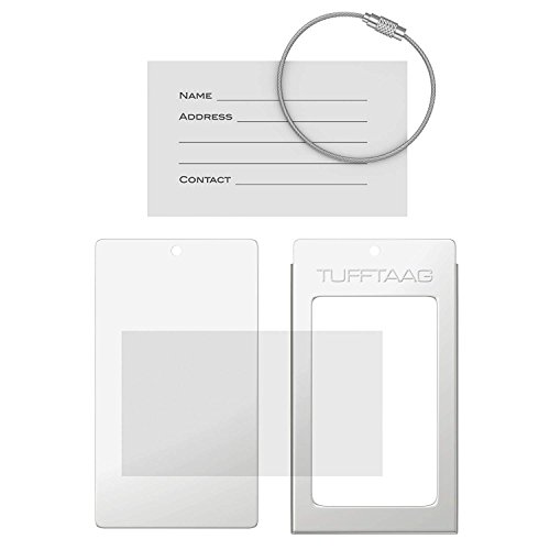 Luggage Tag Business Card Holder TUFFTAAG Single Travel ID Bag Tag - Silver