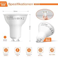 ALUSSO GU10 LED Lampe 5W Warmweiß 3000K, LED Leuchtmittel 400 Lumen ersetzt 50W Halogenlampen, 120° Abstrahlwinkel Spotlight, Nicht Dimmbar, 4 Stück – Ansicht 2