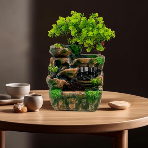 Miniatura 9 de Zen Fuente De Mesa Con Luz Led Feng Shui Cascada Interior Fuente De Resina Relajante Decoración De Habitación Para Salón Oficina H 30cm