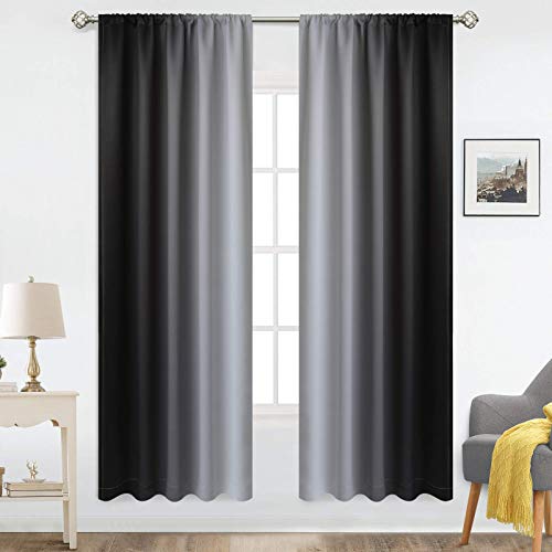 COSVIYA Rod Pocket Ombre Black and Greyish White Curtains 72 inch Length