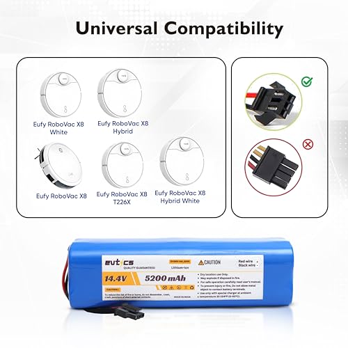 Image of 14.4V 5200mAh Li-ion Replacement Battery for Eufy RoboVac X8, X8 Hybrid & X8 Hybrid White - High Capacity 74.88Wh Rechargeable Vacuum Cleaner Battery
