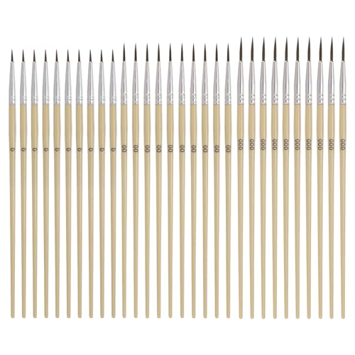 MECCANIXITY 30Pcs Miniature Paint Brushes(Wood Color #0/#00/#000)