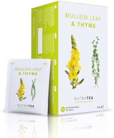 Nutra Tea Mullein Leaf & Thyme - Mullein Tea For Lungs & Throat - 80% Mullein Leaf, 20% Thyme - 40 Individual Wrapped Bags - Herbal Infusion (2 Pack)