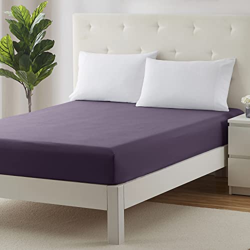 Image of Clara Clark Premier 1800 Collection Single Fitted Sheet, Queen, Eggplant Purple