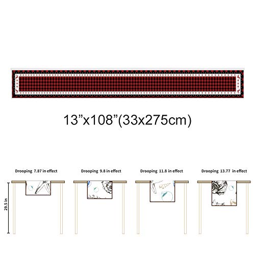 Christmas Table Runner-Red Black Buffalo Plaid Check-Cotton Linen-Winter Dinner Scarf Décor,Long 108 Inch Holiday Reindeer Tree Dresser Scarves,Xmas Kitchen Coffee/Dining Home Living Room Tablerunner - Thumbnail 3