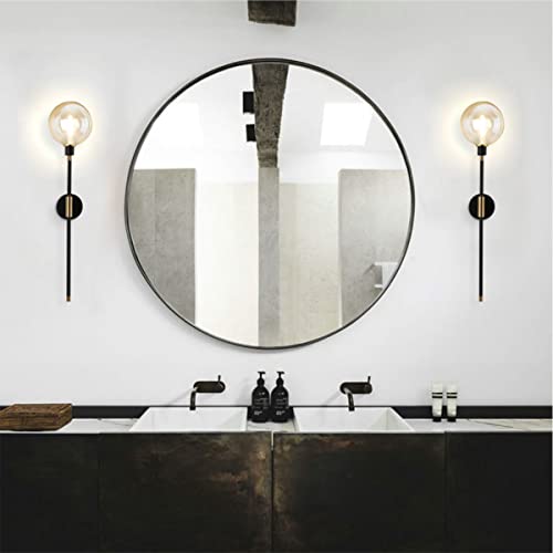 Image of KCO Lighting 1-Light Sconces Wall Light Gold Black Modern Wall Mounted Sconce Globe Glass Shade Wall Lamp with Long Arm for Bedroom Hallway (Amber,2 Pack)