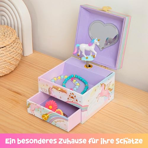 Musikalisches Einhorn-Schmuckkästchen für Mädchen – Kinder tanzende Einhorn-Spieluhr mit Spiegel, Einhorn-Geschenke für kleine Mädchen, Schmuckkästchen, Kindergeburtstagsgeschenk,3–10 Jahre