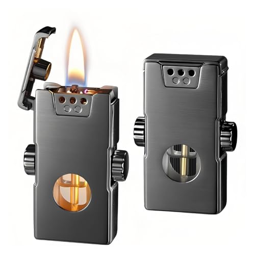 IHGVVING Briquet à kérosène Intelligent, 4 Modes d'allumage, Commande vocale, Flamme Douce, Style mécanique, Rechargeable (Noir glacé, sans Combustible)(C1)