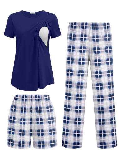 Ekouaer 3 Piece Maternity Nursing Pajamas Set Short Sleeve Breastfeeding Pjs - image 1