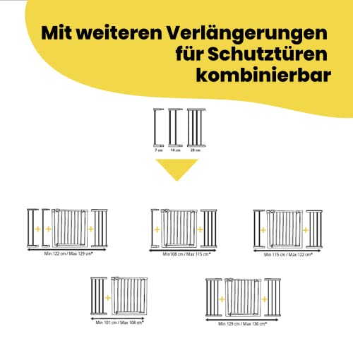 Safety 1st Easy Close Metal 28cm Gittererweiterung, kein Bohren, leicht montierbare Erweiterung zu Türschutzgitter, Erweiterung für Treppenschutzgitter ohne Bohren für Babygitter, Weiß